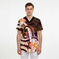 Polynesian Art Tattoo Scrub Top Plumeria Flowers Peach Gradient LT05 - Polynesian Pride