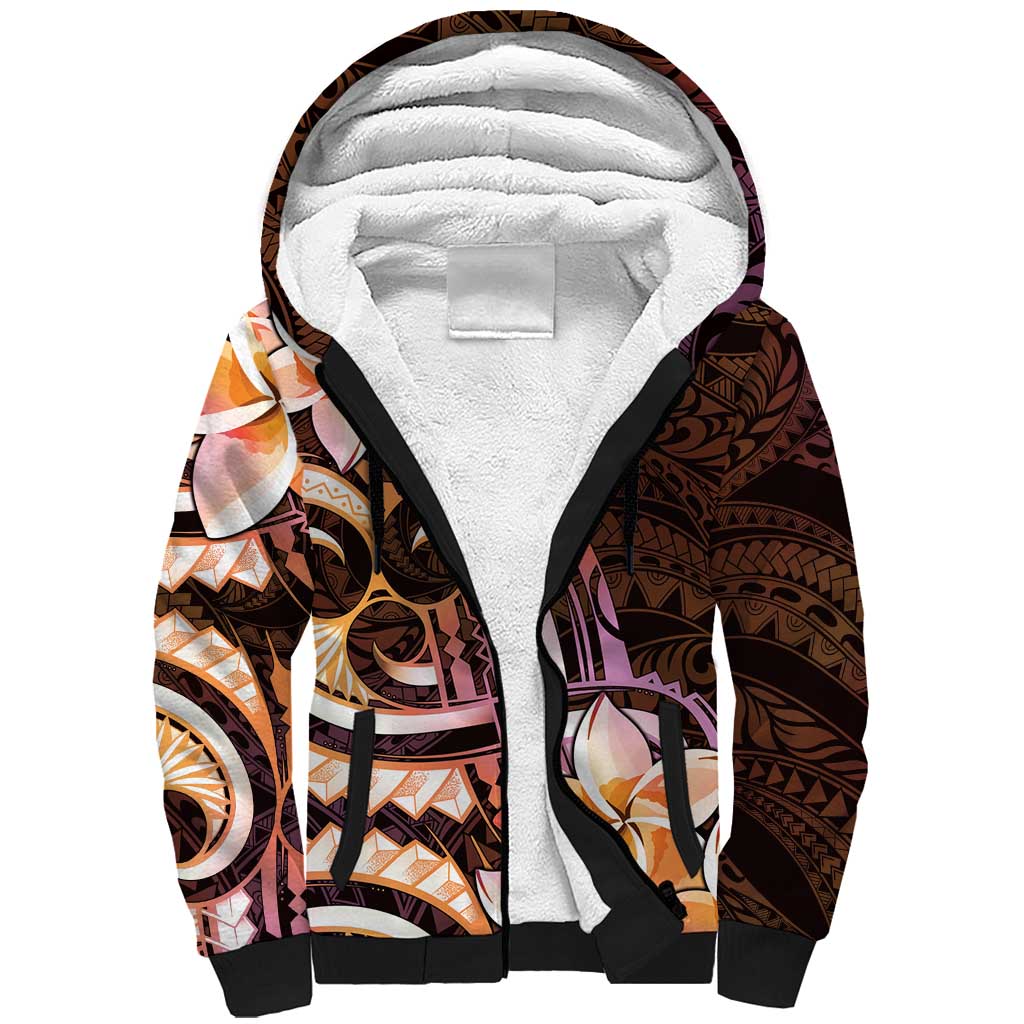 Polynesian Art Tattoo Sherpa Hoodie Plumeria Flowers Peach Gradient LT05 Unisex Peach - Polynesian Pride