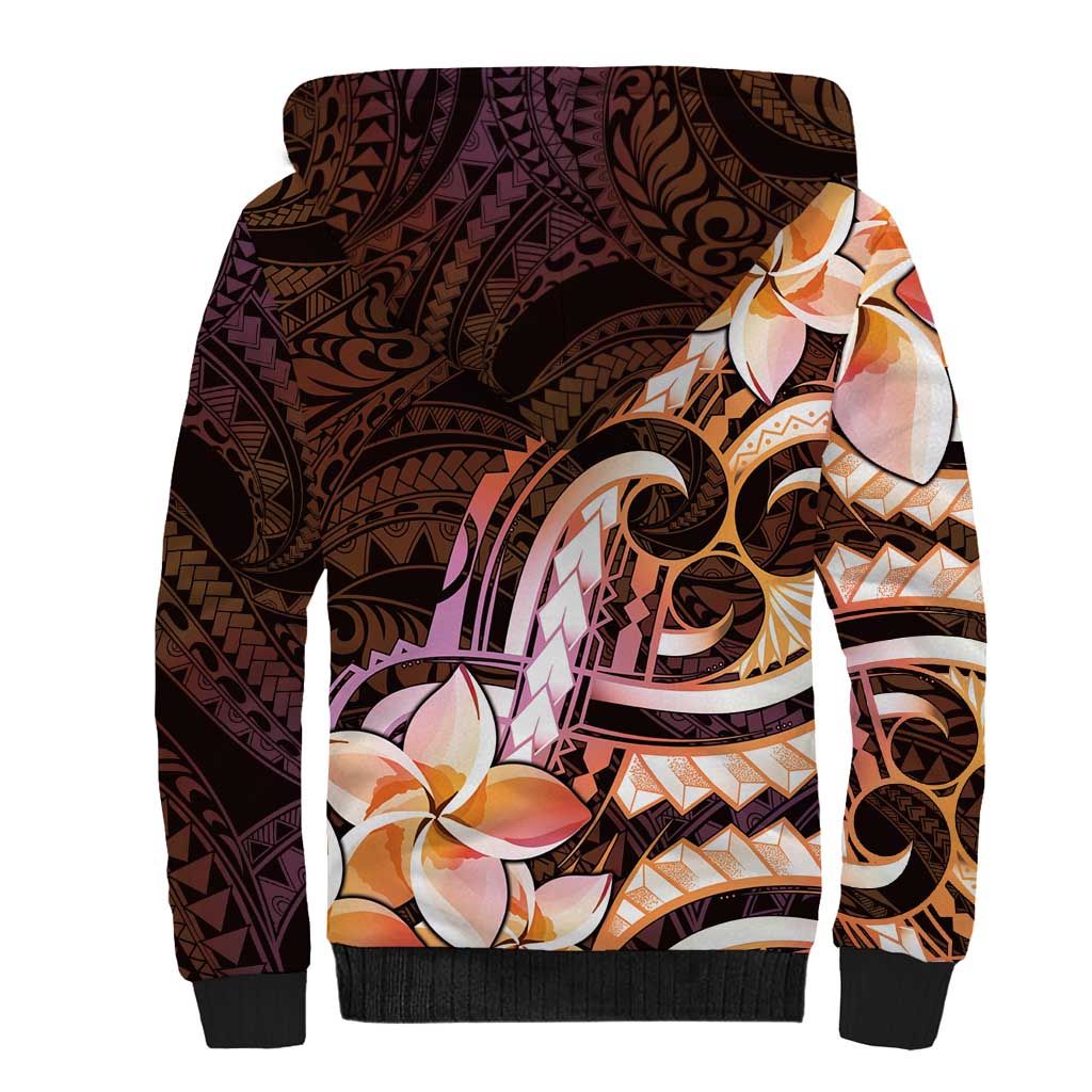 Polynesian Art Tattoo Sherpa Hoodie Plumeria Flowers Peach Gradient LT05 - Polynesian Pride