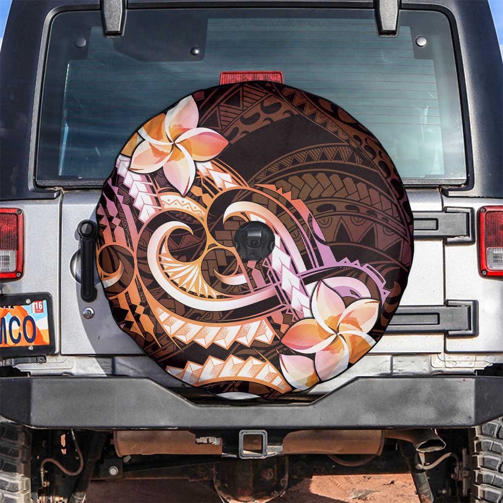 Polynesian Art Tattoo Spare Tire Cover Plumeria Flowers Peach Gradient