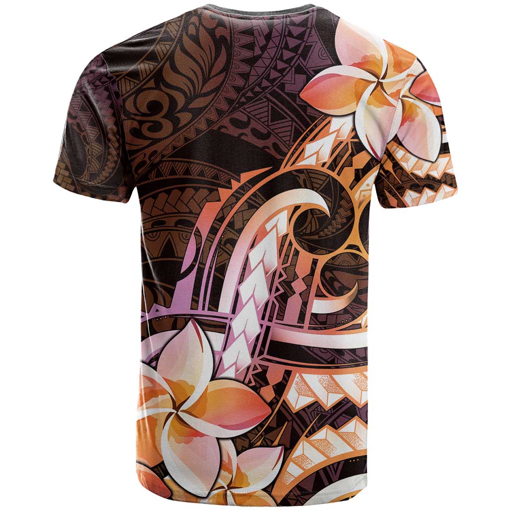 Polynesian Art Tattoo T Shirt Plumeria Flowers Peach Gradient