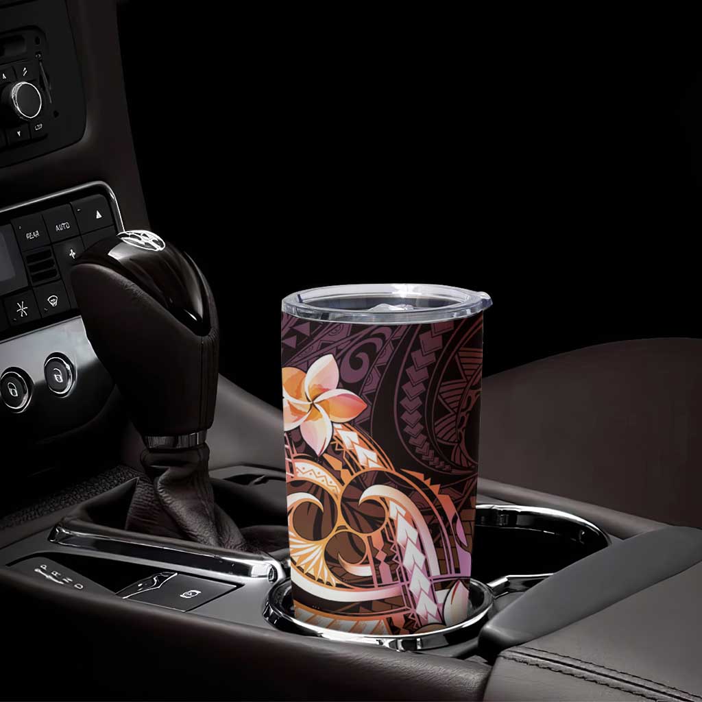 Polynesian Art Tattoo Tumbler Cup Plumeria Flowers Peach Gradient