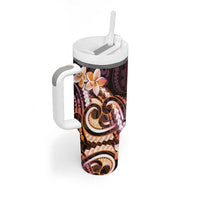 Polynesian Art Tattoo Tumbler With Handle Plumeria Flowers Peach Gradient LT05 - Polynesian Pride