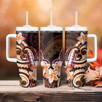 Polynesian Art Tattoo Tumbler With Handle Plumeria Flowers Peach Gradient LT05 - Polynesian Pride