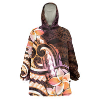Polynesian Art Tattoo Wearable Blanket Hoodie Plumeria Flowers Peach Gradient LT05 One Size Peach - Polynesian Pride