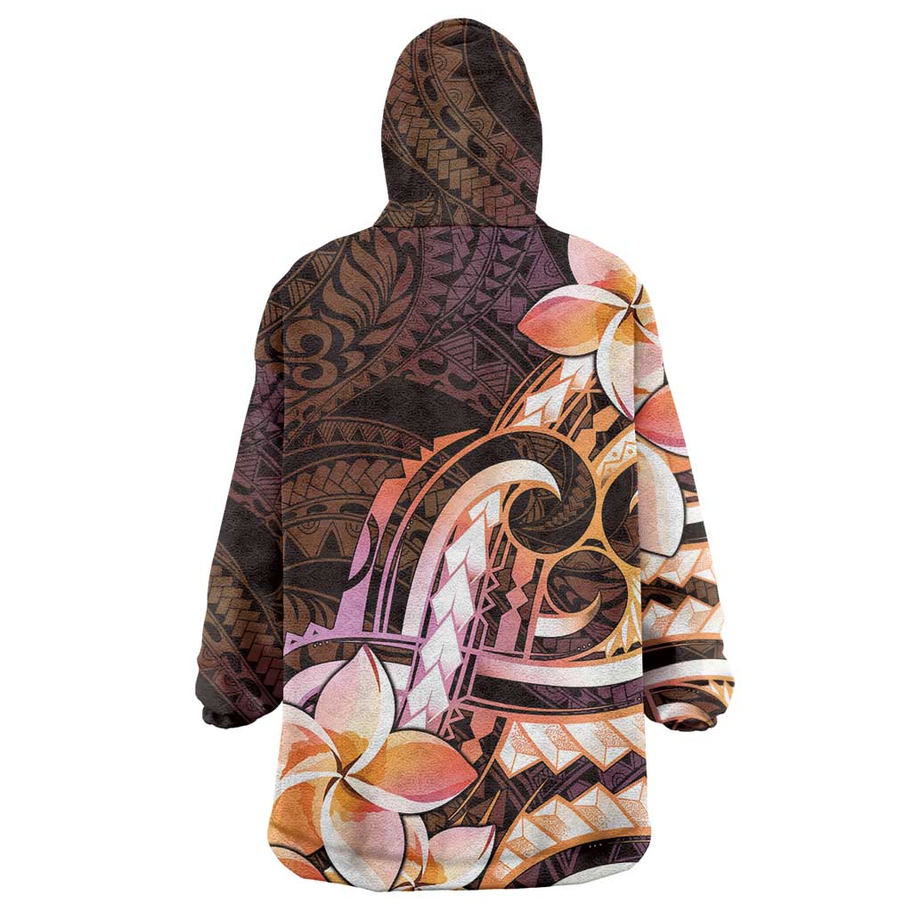 Polynesian Art Tattoo Wearable Blanket Hoodie Plumeria Flowers Peach Gradient LT05 - Polynesian Pride