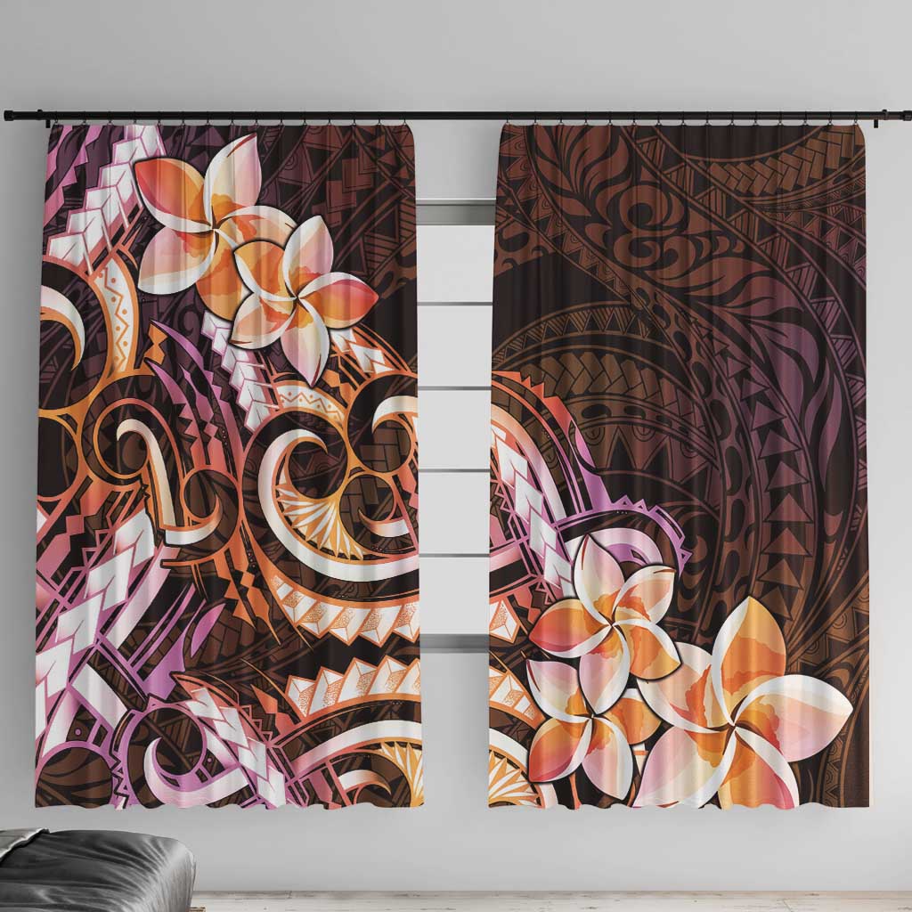 Polynesian Art Tattoo Window Curtain Plumeria Flowers Peach Gradient LT05 With Hooks Peach - Polynesian Pride