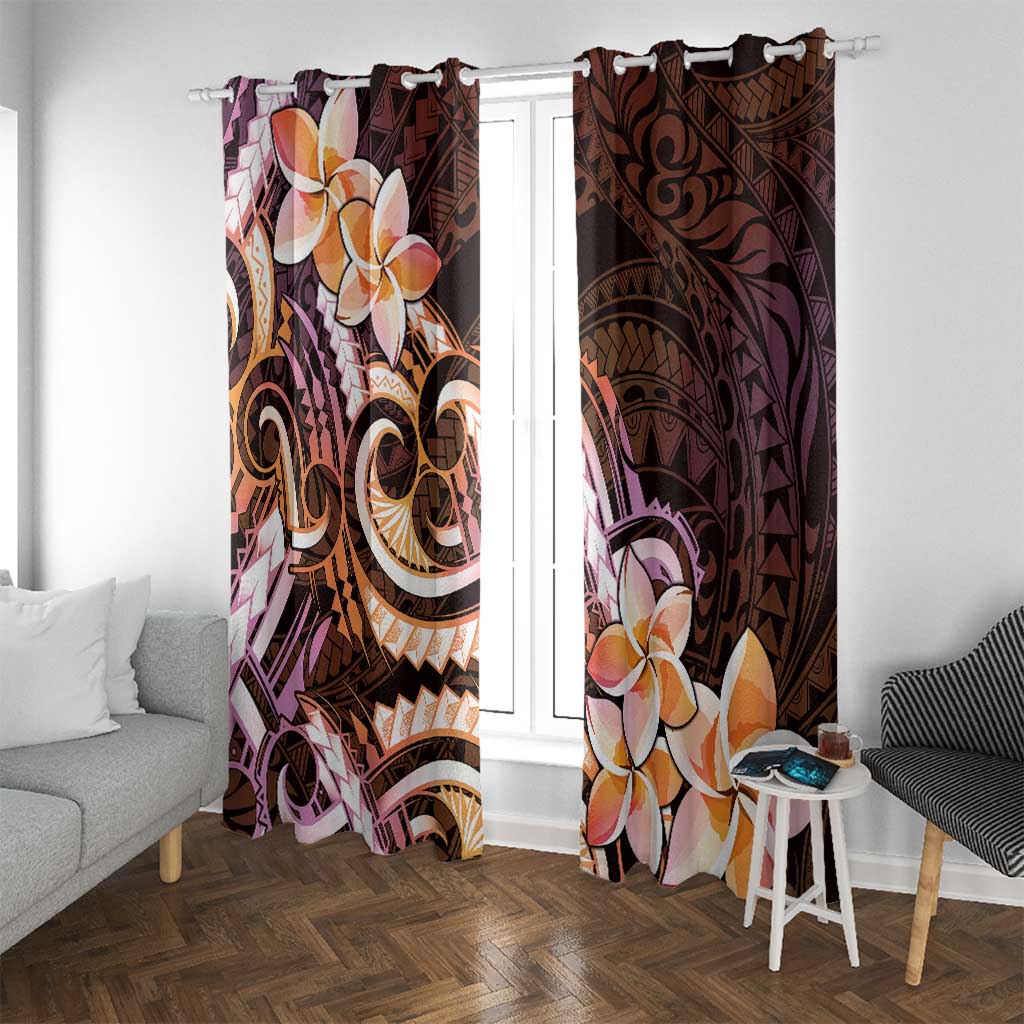 Polynesian Art Tattoo Window Curtain Plumeria Flowers Peach Gradient LT05 With Grommets Peach - Polynesian Pride