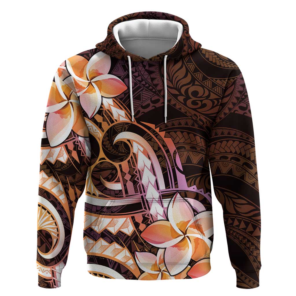Polynesian Art Tattoo Zip Hoodie Plumeria Flowers Peach Gradient