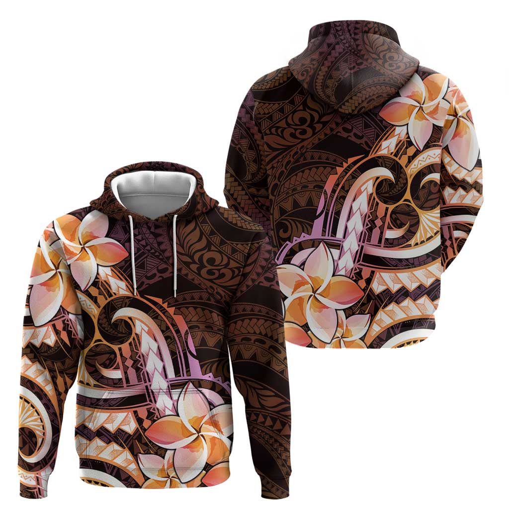 Polynesian Art Tattoo Zip Hoodie Plumeria Flowers Peach Gradient