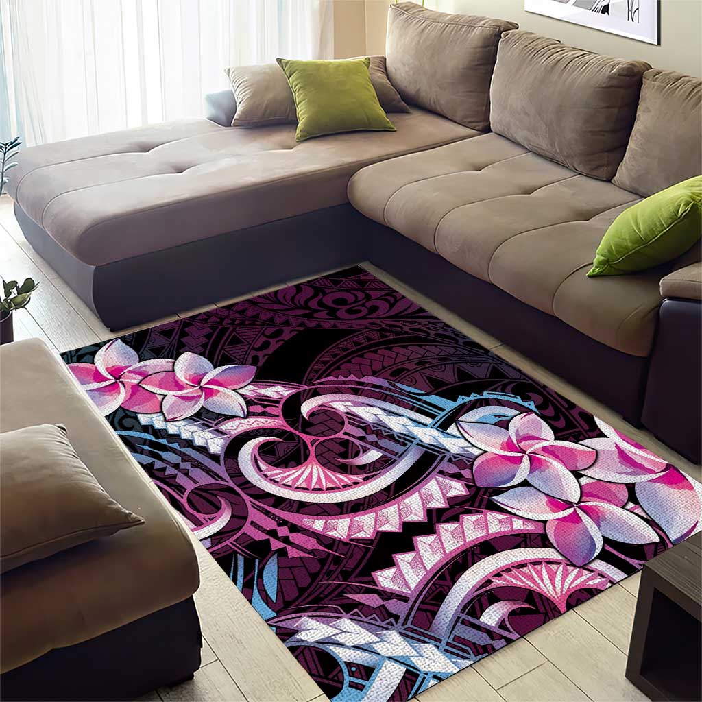 Polynesian Art Tattoo Area Rug Plumeria Flowers Pink Gradient