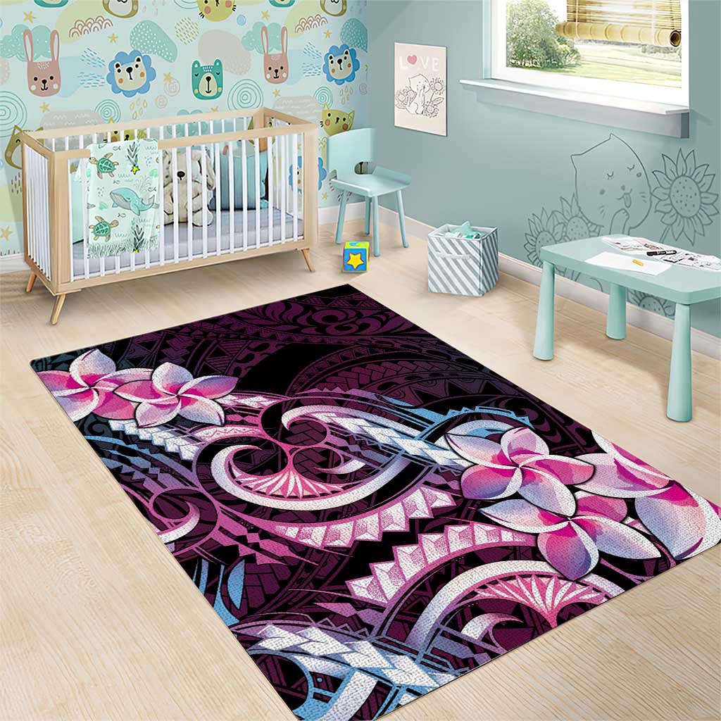 Polynesian Art Tattoo Area Rug Plumeria Flowers Pink Gradient