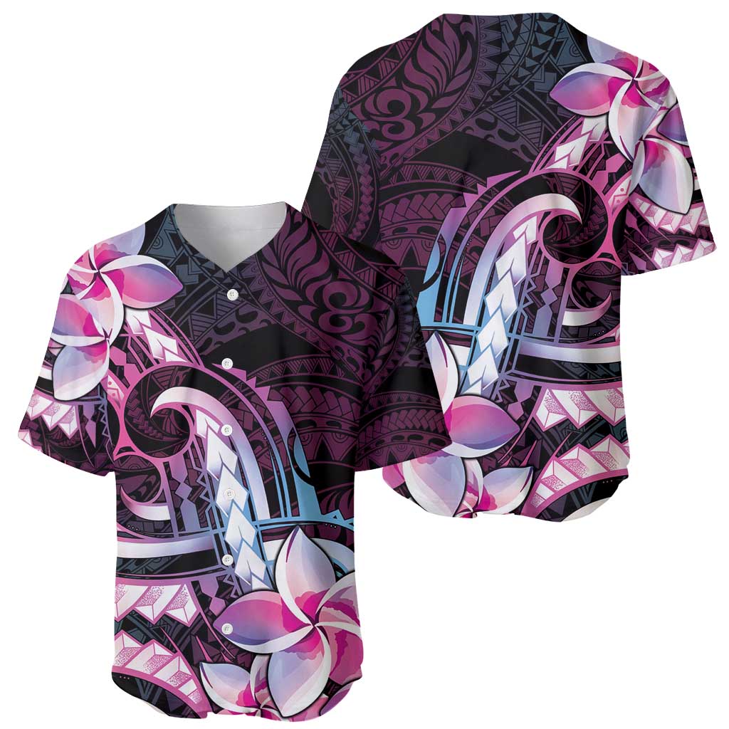 Polynesian Art Tattoo Baseball Jersey Plumeria Flowers Pink Gradient