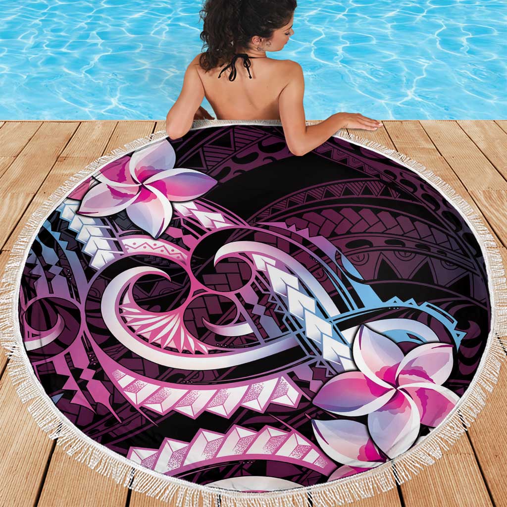 Polynesian Art Tattoo Beach Blanket Plumeria Flowers Pink Gradient LT05 - Polynesian Pride