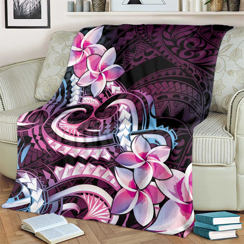 Polynesian Art Tattoo Blanket Plumeria Flowers Pink Gradient LT05 - Polynesian Pride