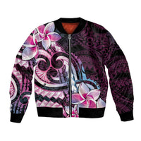 Polynesian Art Tattoo Bomber Jacket Plumeria Flowers Pink Gradient