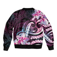 Polynesian Art Tattoo Bomber Jacket Plumeria Flowers Pink Gradient
