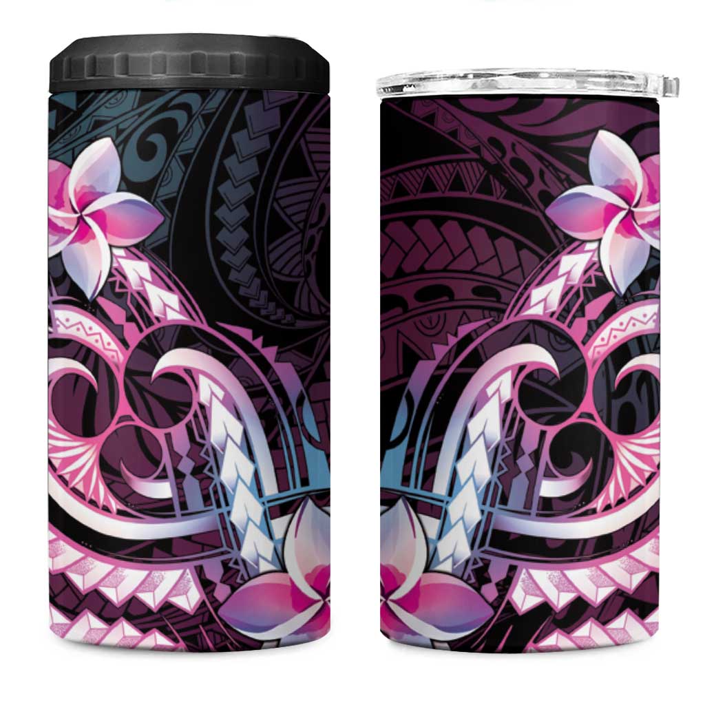 Polynesian Art Tattoo 4 in 1 Can Cooler Tumbler Plumeria Flowers Pink Gradient LT05 One Size: 16 oz Pink - Polynesian Pride