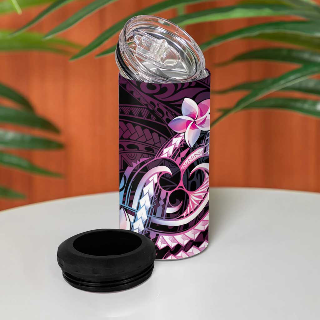 Polynesian Art Tattoo 4 in 1 Can Cooler Tumbler Plumeria Flowers Pink Gradient LT05 - Polynesian Pride