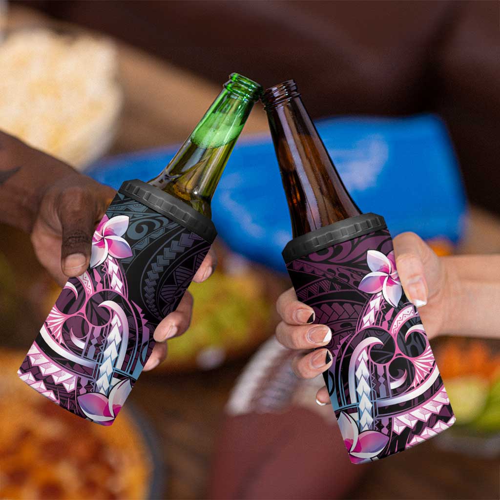 Polynesian Art Tattoo 4 in 1 Can Cooler Tumbler Plumeria Flowers Pink Gradient LT05 - Polynesian Pride