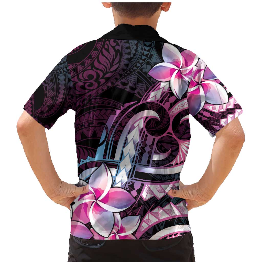Polynesian Art Tattoo Family Matching Mermaid Dress and Hawaiian Shirt Plumeria Flowers Pink Gradient