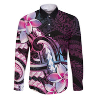 Polynesian Art Tattoo Family Matching Off Shoulder Maxi Dress and Hawaiian Shirt Plumeria Flowers Pink Gradient