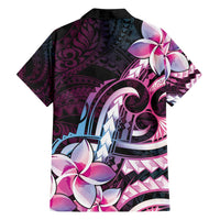Polynesian Art Tattoo Family Matching Off Shoulder Short Dress and Hawaiian Shirt Plumeria Flowers Pink Gradient