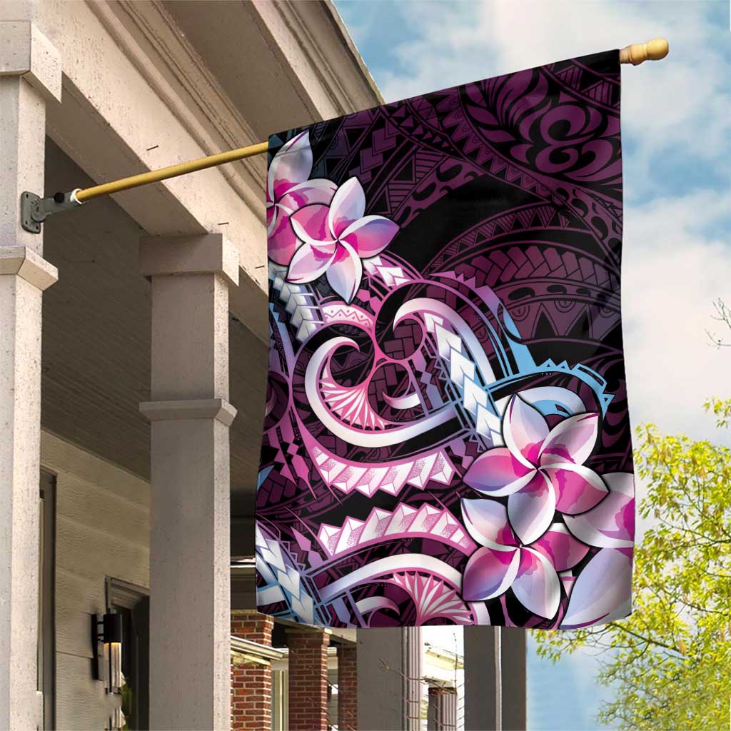 Polynesian Art Tattoo Garden Flag Plumeria Flowers Pink Gradient LT05 House Flag Pink - Polynesian Pride