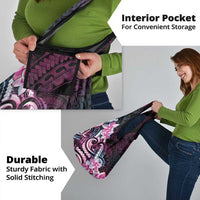 Polynesian Art Tattoo Grocery Bag Plumeria Flowers Pink Gradient