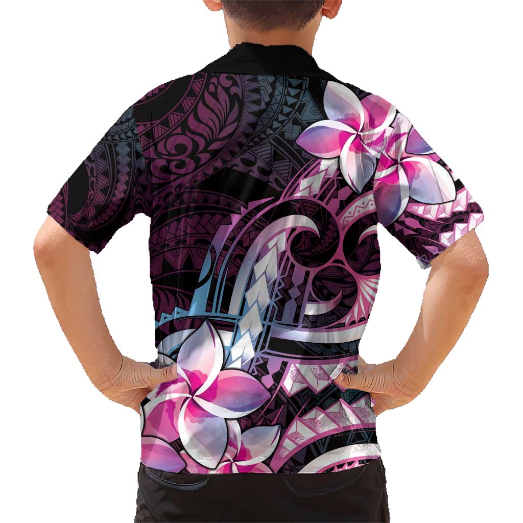 Polynesian Art Tattoo Kid Hawaiian Shirt Plumeria Flowers Pink Gradient