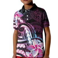 Polynesian Art Tattoo Kid Polo Shirt Plumeria Flowers Pink Gradient