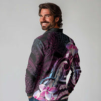 Polynesian Art Tattoo Long Sleeve Polo Shirt Plumeria Flowers Pink Gradient