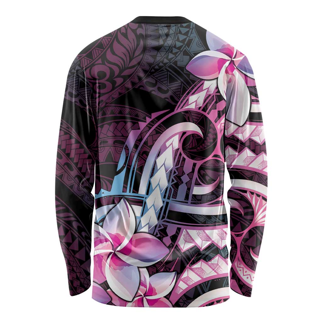 Polynesian Art Tattoo Long Sleeve Shirt Plumeria Flowers Pink Gradient LT05 - Polynesian Pride