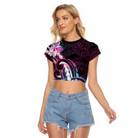 Polynesian Art Tattoo Raglan Cropped T Shirt Plumeria Flowers Pink Gradient LT05 Female Pink - Polynesian Pride