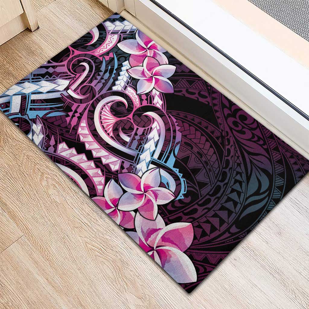 Polynesian Art Tattoo Rubber Doormat Plumeria Flowers Pink Gradient LT05 - Polynesian Pride