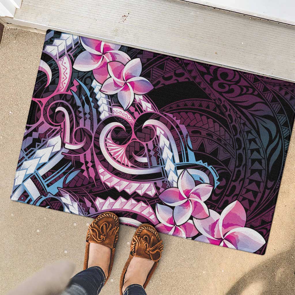 Polynesian Art Tattoo Rubber Doormat Plumeria Flowers Pink Gradient LT05 - Polynesian Pride