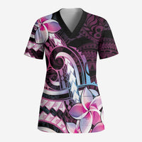 Polynesian Art Tattoo Scrub Top Plumeria Flowers Pink Gradient LT05 Adult Pink - Polynesian Pride
