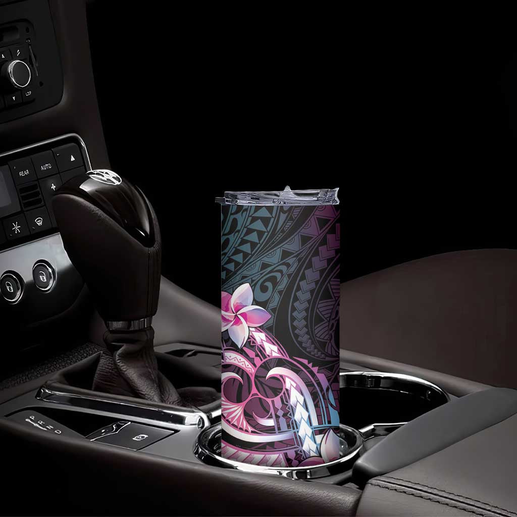 Polynesian Art Tattoo Skinny Tumbler Plumeria Flowers Pink Gradient