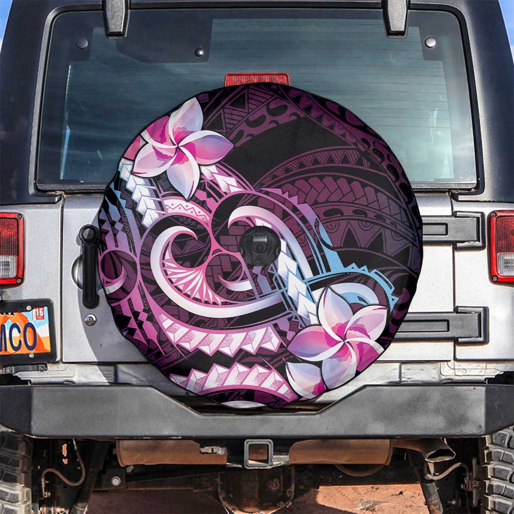 Polynesian Art Tattoo Spare Tire Cover Plumeria Flowers Pink Gradient