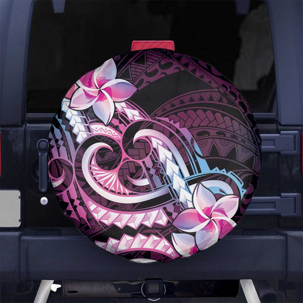 Polynesian Art Tattoo Spare Tire Cover Plumeria Flowers Pink Gradient LT05 No hole Pink - Polynesian Pride