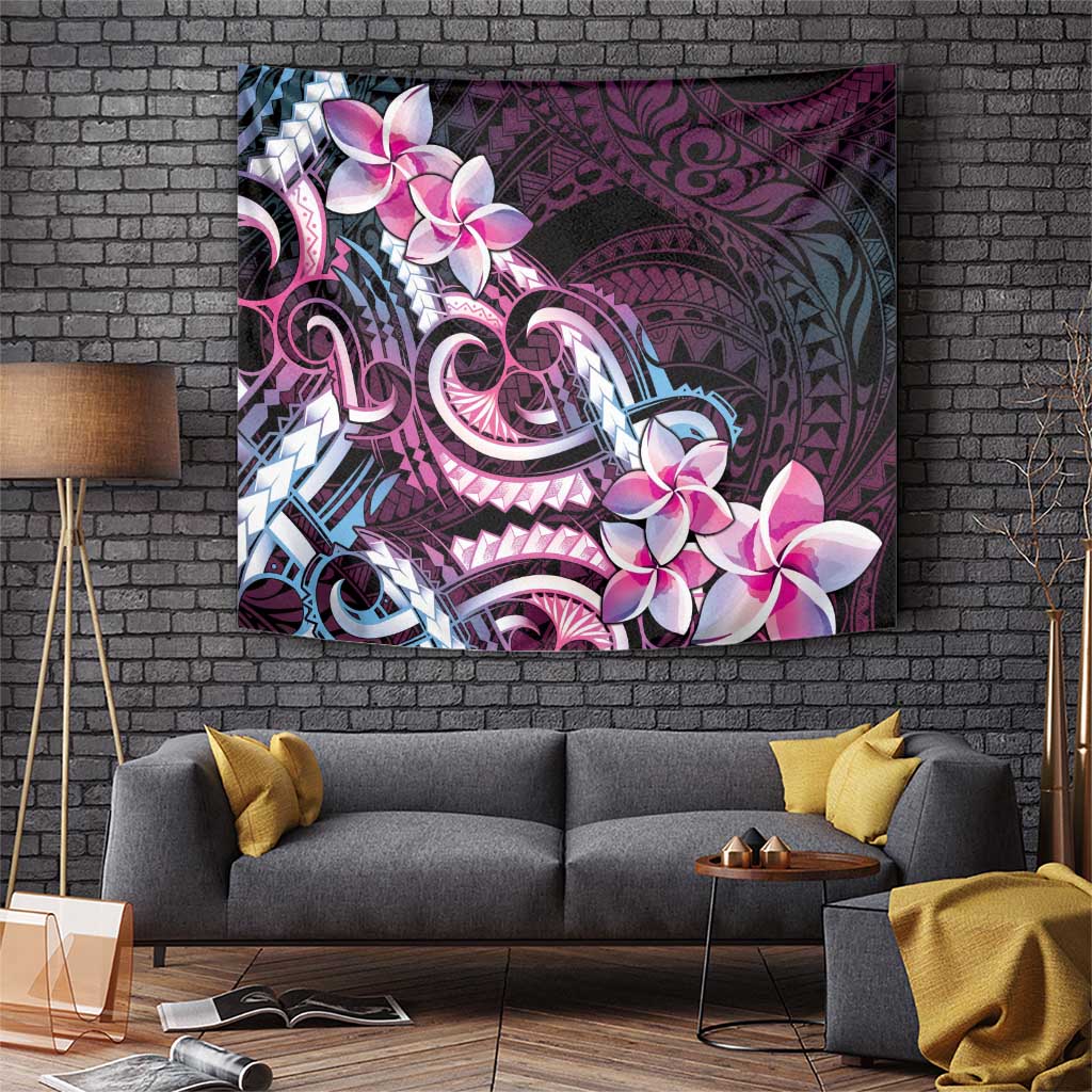 Polynesian Art Tattoo Tapestry Plumeria Flowers Pink Gradient