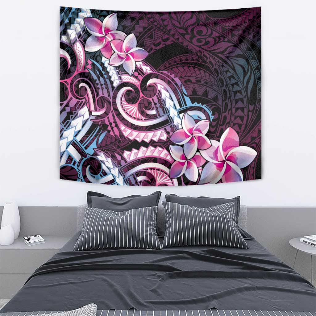 Polynesian Art Tattoo Tapestry Plumeria Flowers Pink Gradient