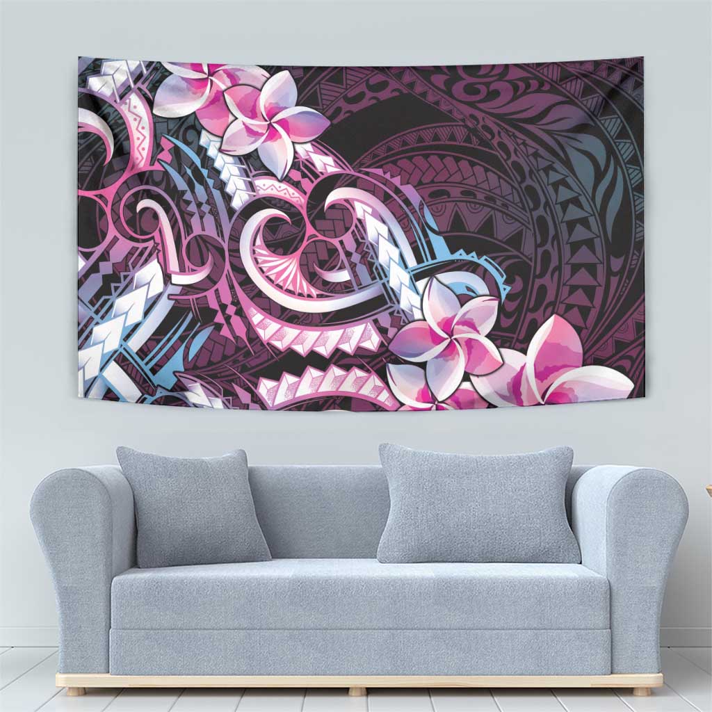 Polynesian Art Tattoo Tapestry Plumeria Flowers Pink Gradient