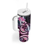 Polynesian Art Tattoo Tumbler With Handle Plumeria Flowers Pink Gradient LT05 - Polynesian Pride