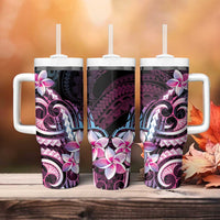 Polynesian Art Tattoo Tumbler With Handle Plumeria Flowers Pink Gradient LT05 - Polynesian Pride