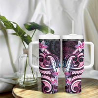Polynesian Art Tattoo Tumbler With Handle Plumeria Flowers Pink Gradient LT05 - Polynesian Pride