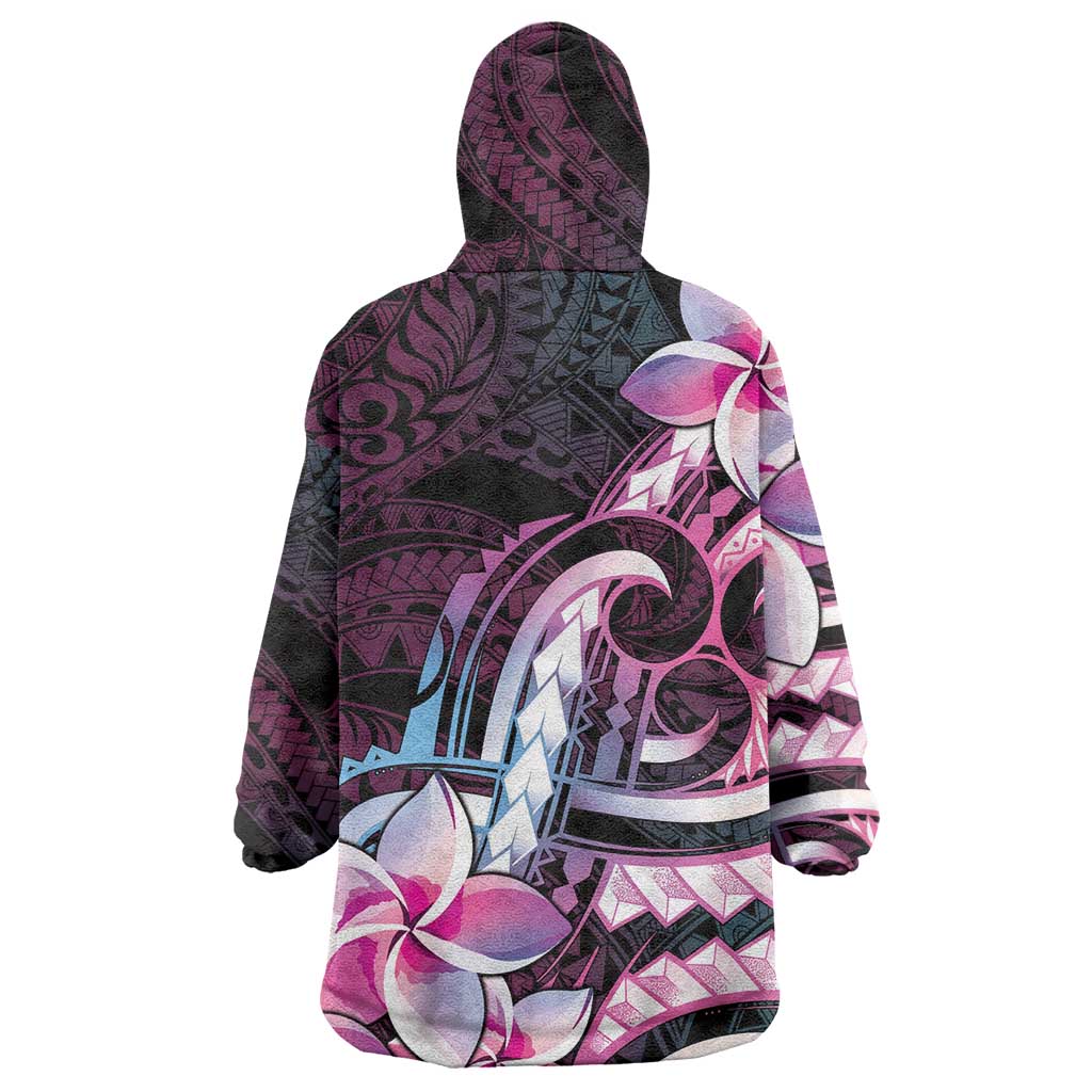 Polynesian Art Tattoo Wearable Blanket Hoodie Plumeria Flowers Pink Gradient LT05 - Polynesian Pride