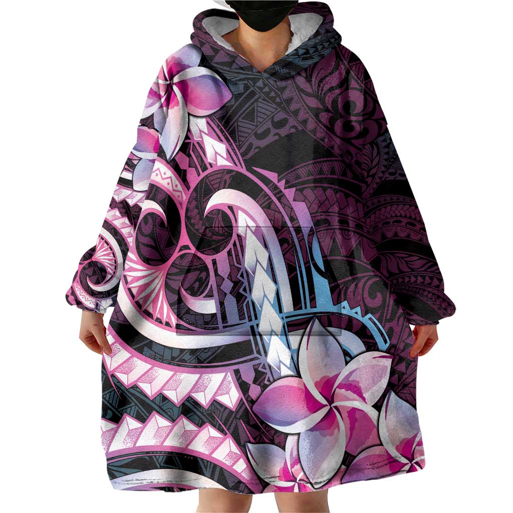 Polynesian Art Tattoo Wearable Blanket Hoodie Plumeria Flowers Pink Gradient LT05 - Polynesian Pride