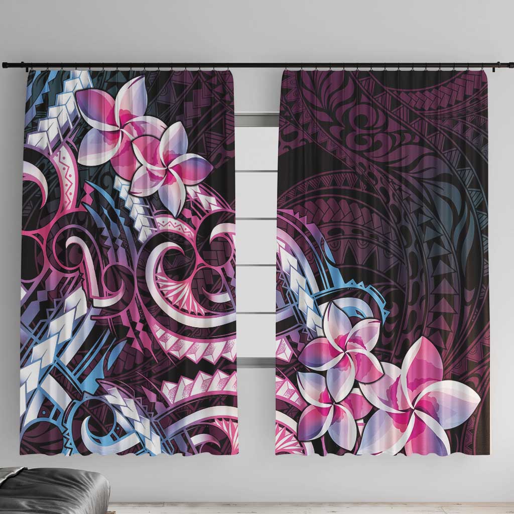 Polynesian Art Tattoo Window Curtain Plumeria Flowers Pink Gradient LT05 With Hooks Pink - Polynesian Pride