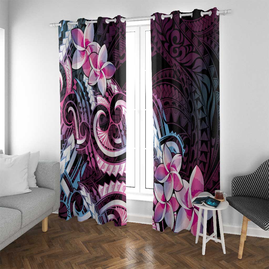 Polynesian Art Tattoo Window Curtain Plumeria Flowers Pink Gradient LT05 With Grommets Pink - Polynesian Pride
